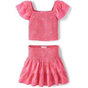 imageThe Childrens Place Girls Smocked Top and Skirt 2 Piece SetIn the Pink