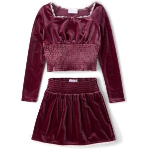 imageThe Childrens Place Girls Smocked Top and Skirt 2 Piece SetSugar Beet Velour