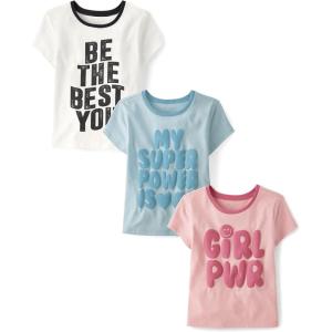 imageThe Childrens Place Girls SportsTrendsIcons Short Sleeve Graphic TShirts3 PackBe Best YouSuper PowerGirl Power