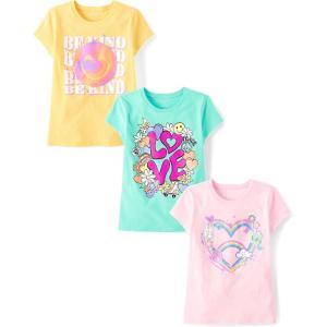 imageThe Childrens Place Girls SportsTrendsIcons Short Sleeve Graphic TShirts3 PackBe KindLoveRainbow Heart