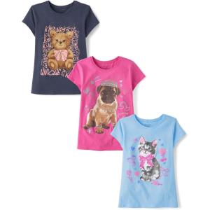 imageThe Childrens Place Girls SportsTrendsIcons Short Sleeve Graphic TShirts3 PackBearDogCat