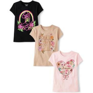 imageThe Childrens Place Girls SportsTrendsIcons Short Sleeve Graphic TShirts3 PackBootSmall Town GirlWestern Heart