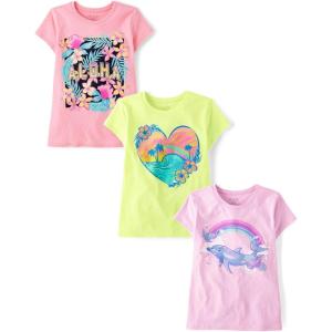 imageThe Childrens Place Girls SportsTrendsIcons Short Sleeve Graphic TShirts3 PackDolphinHeartAloha