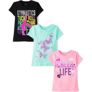 imageThe Childrens Place Girls SportsTrendsIcons Short Sleeve Graphic TShirts3 PackGymnasticsButterfliesCheer Life