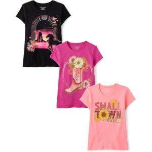 imageThe Childrens Place Girls SportsTrendsIcons Short Sleeve Graphic TShirts3 PackHorseFloral BootSmall Town Girl
