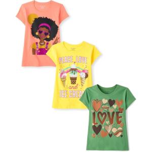 imageThe Childrens Place Girls SportsTrendsIcons Short Sleeve Graphic TShirts3 PackLove Ice CreamGirl PeaceLove