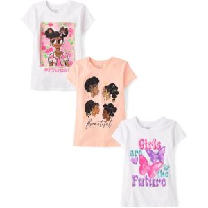 imageThe Childrens Place Girls SportsTrendsIcons Short Sleeve Graphic TShirts3 PackOptimistBeautifulFuture