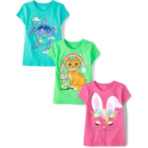 imageThe Childrens Place Girls SportsTrendsIcons Short Sleeve Graphic TShirts3 PackTurtleCatBunny
