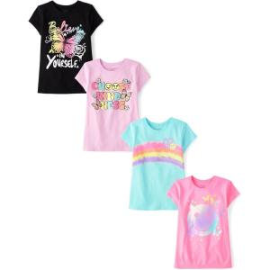 imageThe Childrens Place Girls TrendsIcons Short Sleeve Graphic TShirts4 PackRainbow PaintKindnessBelieveRainbow