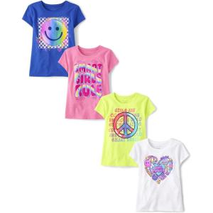 imageThe Childrens Place Girls TrendsIcons Short Sleeve Graphic TShirts4 PackSmart GirlSmilePeacePower