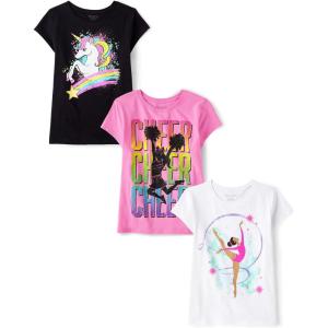 imageThe Childrens Place Girls UnicornsButterfly Short Sleeve Graphic TShirts3 PackCheerUnicornGymnastics