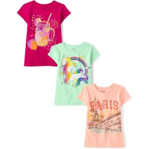 imageThe Childrens Place Girls UnicornsButterfly Short Sleeve Graphic TShirts3 PackDrinkUnicornsParis
