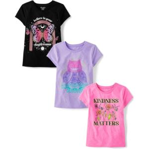imageThe Childrens Place Girls UnicornsButterfly Short Sleeve Graphic TShirts3 PackOmbre OwlKindnessButterfly