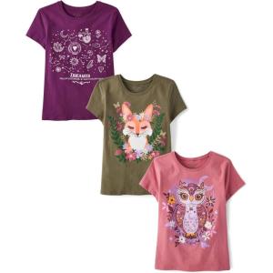 imageThe Childrens Place Girls UnicornsButterfly Short Sleeve Graphic TShirts3 PackUnicornFoxOwl