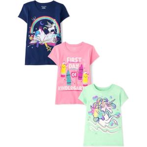imageThe Childrens Place Girls UnicornsButterfly Short Sleeve Graphic TShirts3 PackUnicorns First Day Kindergarten