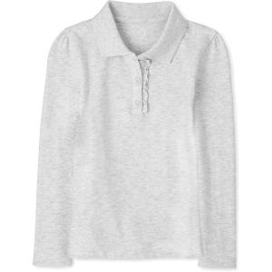 imageThe Childrens Place Girls Uniform Long Sleeve Ruffle Pique PoloHeather Grey