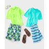 imageThe Childrens Place Boys Short Sleeve Rashguard and Swim Trunk 2piece SetGreen Palms