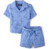 imageThe Childrens Place Baby Boys And Toddler Gauze Short Sleeve Shirt and Shorts 2 Piece OutfitLight Blue Sharks
