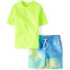 imageThe Childrens Place Boys Short Sleeve Rashguard and Swim Trunk 2piece SetBubbly Blue